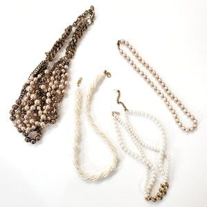 Lot Faux Pearl Costume Jewelry Necklaces Gold Tone Monet Napier Stella & Dot